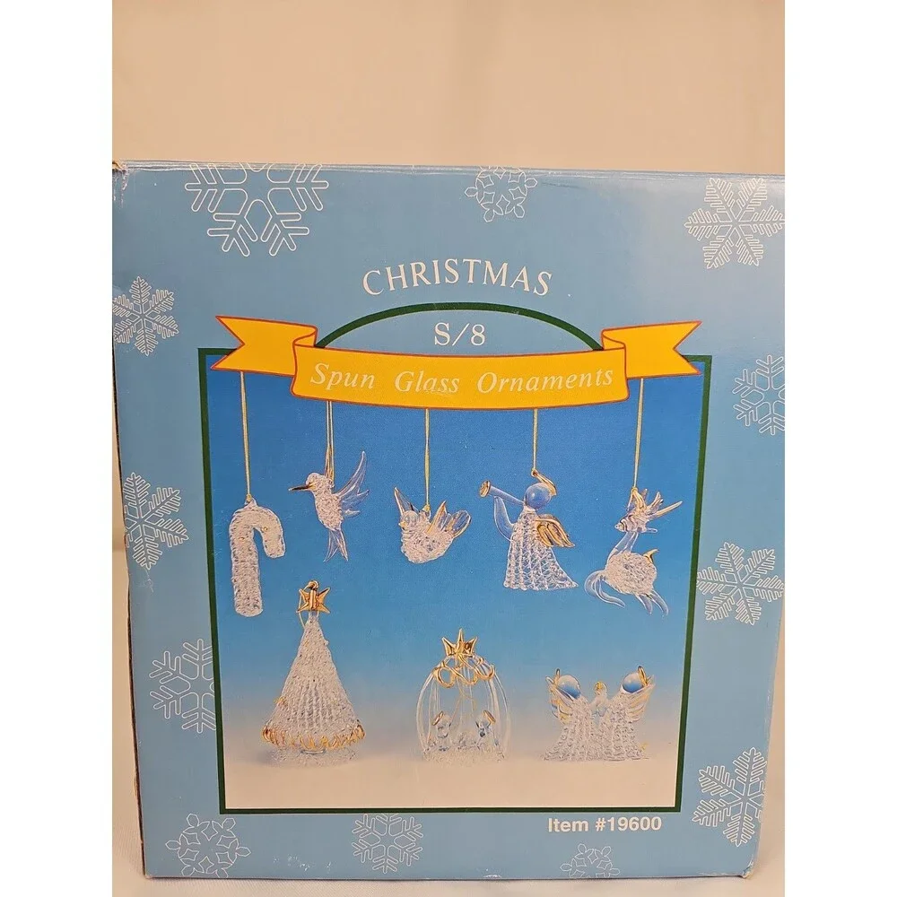 Vintage Spun Glass Christmas Ornament Set of 8 Complete w/ Original Box